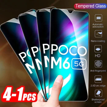 1-4gab Pilnībā Segtu Rūdīta Stikla Xiaomi Poco M6 5G Ekrāna Aizsargs Pocco Poxo Maz, 6 M 6M PocoM6 Bruņas aizsargplēvēm