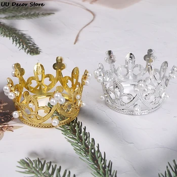 1 Sudraba, Zelta Krāsā Mini Crown Kūka Topper Kristāla Pērle Tiara Bērniem, Matu Rotas, Kāzu Dzimšanas Dienas Svinības Apdare