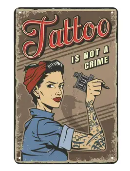 Aoyego Tetovējums Ir, Nav Noziegums, Skārda Logotips, Roku Mākslas Meitene, ar Roku Zīmētas Tetovējums Vintage Metāla Skārda Logo, Kafejnīca, Bārs, Krogs, Sienu Apdare Smieklīgi
