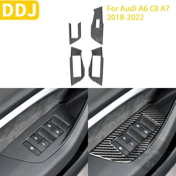 Audi A6 C8 A7 2019-2022 Auto Piederumi Logu Pacelšanas Paneļa Vāku Apdare Ar Oglekļa Šķiedru Uzlīmes Apdare, Dizains