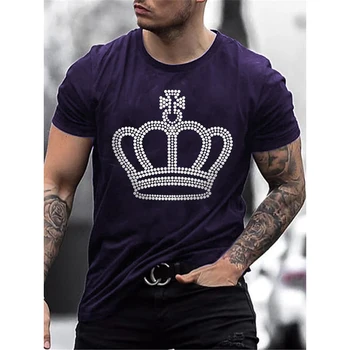 Augstas Kvalitātes Modes Vīriešu Apģērbu Lielgabarīta Tee y2k Vainagu Rhinestone Dizainers Īsām Piedurknēm Top Punk Gadījuma Ielas T-krekls Jaunas