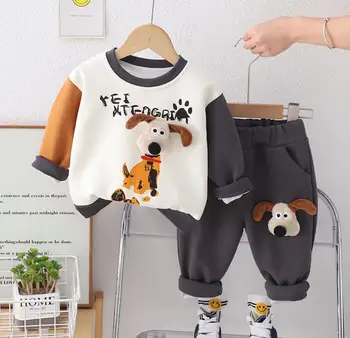 Baby Boy Boutique Tērpiem Uzstādīt 2024 Jaunu Bērnu Apģērbu Karikatūra Izdrukāt O-veida kakla Džemperis Hoodies un Bikses Skriešanas Kostīmi Bērniem
