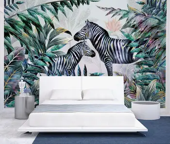 beibehang Pasūtījuma Liels Sienas tapešu Dzīvojamā Istaba Dīvāns, Guļamistabas Tropu augu meža dzīvnieku zebra Tapetes Gleznojumi 3d uzlīmes