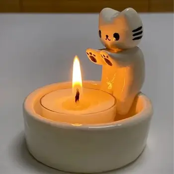 Cute Kaķēns Svece Īpašnieks Karikatūra Keramikas Grilētu Kaķis Aromterapijas Svečturis Darbvirsmas Dekoratīvie Rotājumi Smieklīgi Dzimšanas Dienas Dāvanas
