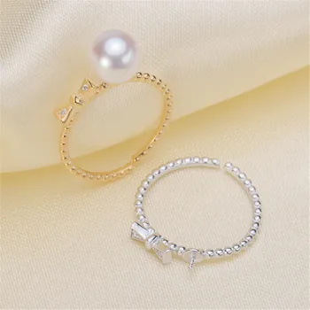 DIY Pērle Piederumi S925 Sudraba Regulējams Loku Pearl Gredzens ar 3-5mm Apaļas Plakanas Pērles