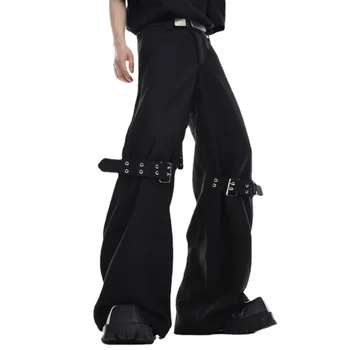 Dizains Mežģīnes-up Nedaudz Uzliesmojuši Melnas Bikses Vīriešu un Sieviešu Hip Hop High Street avangarda Stila Bikses