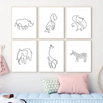 Dzīvnieku Līniju Zīmēšanas Siena Mākslas Audekls Gleznošanai Zebra Žirafe Ziemeļvalstu Plakāti un Izdrukas Sienas, Attēlus viesistaba, Mājas Dekoru