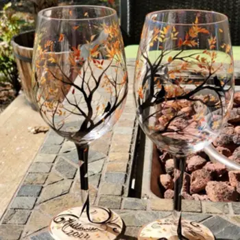Goblet Četri Gadalaiki Koku Vīna Glāzes Jaunas Stikla Krāsains Sarkanā Vīna Glāzi Goblet Sezonas Stikla Kausa Kāzu Dekorēšana