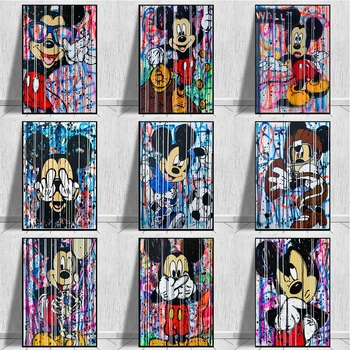 Ielu Grafiti Disney Mickey Mouse Minnie Drukā Plakātus, Kanvas Glezna Mūsdienīga Sienas Māksla Bildes Dzīvojamā Istabā, Guļamistabā, Mājas Dekoru