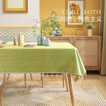 Kokvilnas un lina imitācija, audums māksla, gaismas luksusa pusdienu galds, tējas galds, laukumā cieta krāsas galdauts