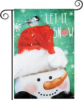 Let It Snow Ziemassvētku Dārza Karogu, Ziemas Sniegavīrs Santa Hat Poliestera Vertikālā Double Sided 12.5x18 Collu Pagalmā Karogu, Āra Dekoru