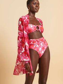 Luksusa Drukāt 2023 Bikini divdaļīga Sexy Dobi-No Peldkostīmu Sieviešu Pavada Augsta Vidukļa Push-Up Peldēties Uzvalku Vasaras Sajūtu Dizains