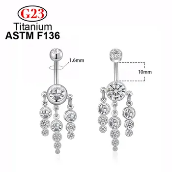 Luksusa Kristāla Zircon G23 Titāna ASTM F136 Nabas Pīrsings Vēderā Ķermeņa Rotaslietas, Moderns Sievieti