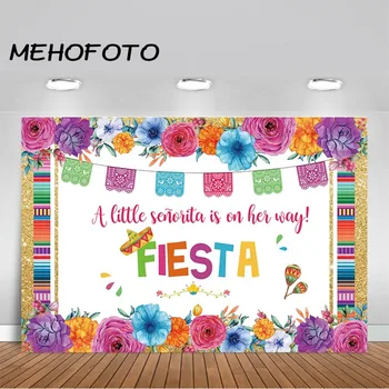 Meksikas Fiesta Baby Dušas Fons Maz Senorita Meitene ir Bērnu Duša Fotogrāfijas Fona Puses Banner Piegādes Backdrops