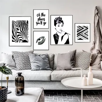 Melni Baltā Drukā Mājas Dekoru Ziemeļvalstu Gleznas Plakāts, Dzīvojamās Istabas, Guļamistabas Sienas Minimālisma Zebra Attēls Attēlā Abstraktās Glezniecības