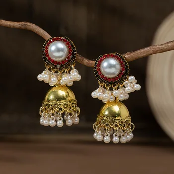 Modes Bohēmijas Liela Pērle Apaļas Pušķis Auskars Vintage Ornamenti, Sievietēm, Etniskajām Zelta Krāsā Laternu Piliens Auskari Pendientes Dāvanas