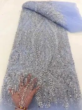 Modes Elegants Smago Fāzēm, Vizuļi Mežģīņu Auduma, Ar Pērlītēm Nigērijas 3D Izšuvumi Acs Mežģīņu Audums Kāzu Kleitas