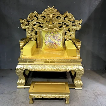 Pēc pasūtījuma gatavotas masīvkoka cirsts pūķis, meditējot krēslu Meditācija krēslu Meditācija krēslu krāsotas zelta pūķis krēsla tronī, imperia