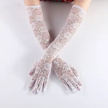Sauļošanās Retro Anti UV Modes Ziedu Kāzu Roku Sildītāji Ilgi Pirkstaiņi Sieviešu Cimdi, Mežģīņu Cimdi