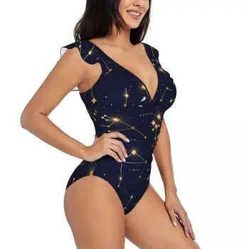 Sexy Viens Gabals Peldkostīms 2023 Sieviešu Zodiaka Zvaigznājus Kosmosa Dzirkstošo Zvaigznes Mežģīņu Monokini Bodysuit Meitene Beach Peldkostīms