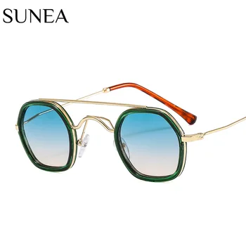 Sieviešu Saulesbrilles Modes Kārta Sunglass Dubultu Tilta, Saules Brilles Retro Vīriešiem Hip Pop UV400 Slīpumi Toņos Mazo Briļļu Rāmis