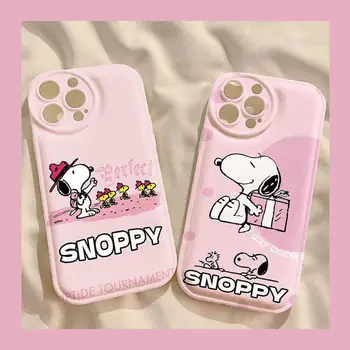Snoopy Apple, 14 Tālrunis Lietā Iphone11 Burbulis 12promax Mīksto 13/6/7/8Plus Uzstādīt XR karikatūra modes gudrs mīksto grūti ūdensizturīgs rozā