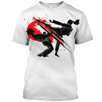 Tai Chi Kung Fu Drukāt Vasaras Vīrieši ir O-veida Kakla T-Krekls Ikdienas Īsās Piedurknes Lielgabarīta Pulovers Modes Harajuku Streetwear Vīriešu Apģērbu,