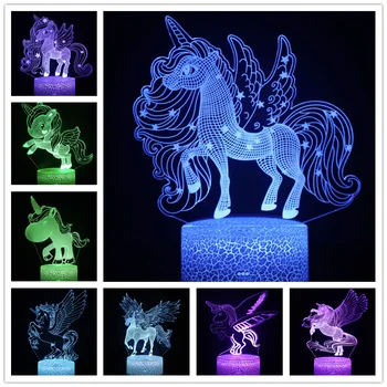 Unicorn 3D LED Ilūziju, Lampa Nakts Gaisma Dzīvnieki Zirgs, Istabas Dekori Galda Lampe Guļamistaba Dekorēšana Lamparas Gudrs Bērniem, Rotaļlietas, Dāvanas