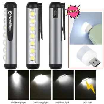 USB Uzlādējams Mini LED Lampiņu Ar Magnēta Klipsi Darba Gaismas Laternu Portatīvo Ārkārtas Tipa C Gaismas Ūdensdrošs kabatas Lukturītis