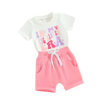 Wankitoi Lielā Māsa Mazā Māsa, Saskaņojot Apģērbs Mazulim Meitene Vēstuli Print T-krekls tīrtoņa Krāsas Bikses Toddler Vasaras Drēbes