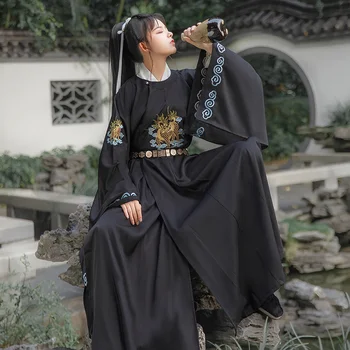 Ķīnas Vīriešu Hanfu Seno Tērpu Stila Apaļu Kakla Ilgi Drēbes, Vintage Stila Pāris Dziesmu Uzvalks Drēbes Cosplay Hanfu